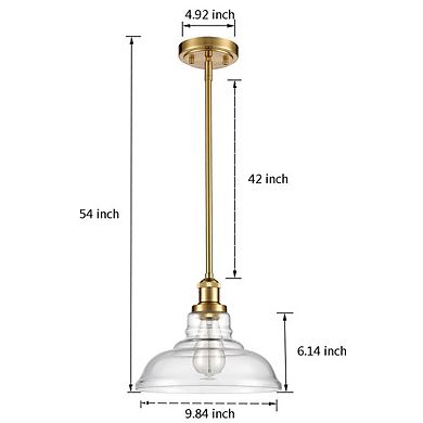 Industrial Brass Island Pendant Light with Clear Barn Glass Shade