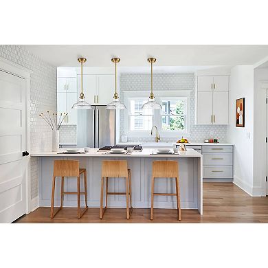 Industrial Brass Island Pendant Light with Clear Barn Glass Shade