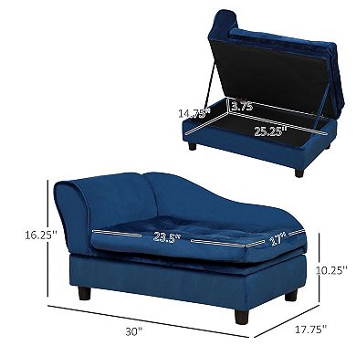 Dog Couch Pet Sofa Bed For Small Dogs Cats With Storage, Cushion, Blue