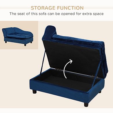 Dog Couch Pet Sofa Bed For Small Dogs Cats With Storage, Cushion, Blue