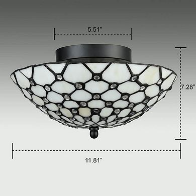 Tiffany Stained Glass Semi Flush Ceiling Light Antique Brass Shade