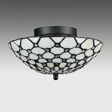 Tiffany Stained Glass Semi Flush Ceiling Light Antique Brass Shade