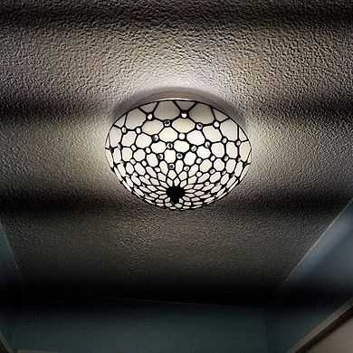 Tiffany Stained Glass Semi Flush Ceiling Light Antique Brass Shade