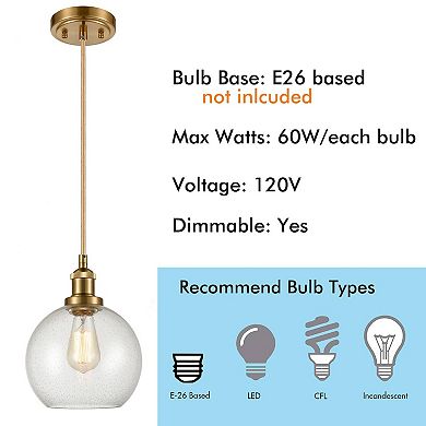 Modern Brass Globe Seeded Glass Pendant Lights Golden Finish