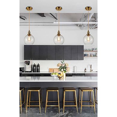 Modern Brass Globe Seeded Glass Pendant Lights Golden Finish