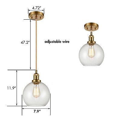 Modern Brass Globe Seeded Glass Pendant Lights Golden Finish