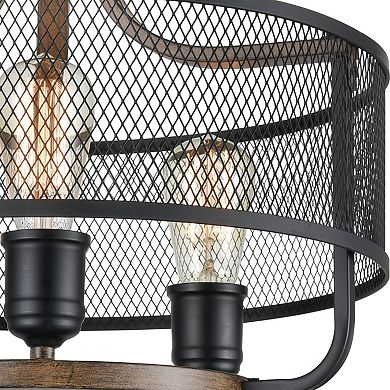 Black Metal Mesh Ceiling Light Semi Flush Mount Wood Finish