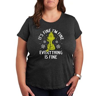 Plus Size Dr. Seuss Grinch It's Fine I'm Fine Graphic Tee