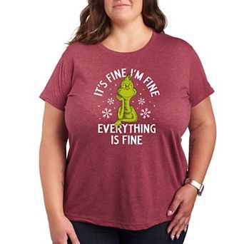 Plus Size Dr. Seuss Grinch It's Fine I'm Fine Graphic Tee