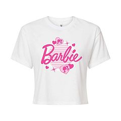 Juniors' Barbie Logo Glitter Flowy Tee
