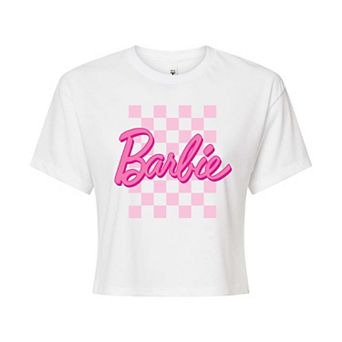 Juniors' Barbie® Checkered Cropped Graphic Tee