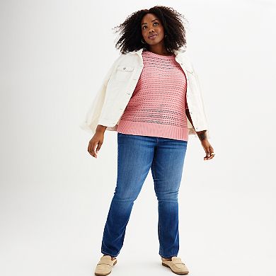 Plus Size Sonoma Goods For Life® Short Sleeve Crochet Sweater