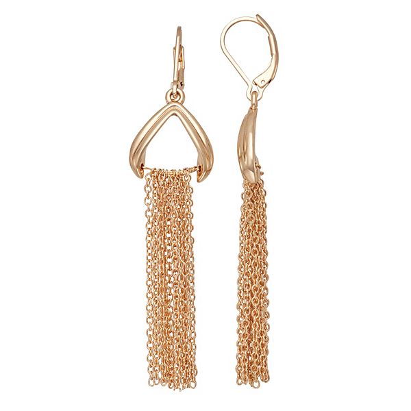Napier Gold Tone Fringe Linear Drop Earrings