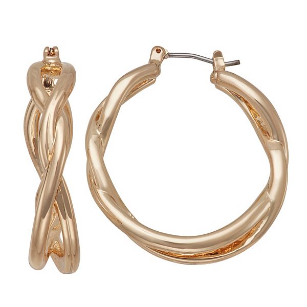 Napier Gold Tone Twisted Hoop Earrings 