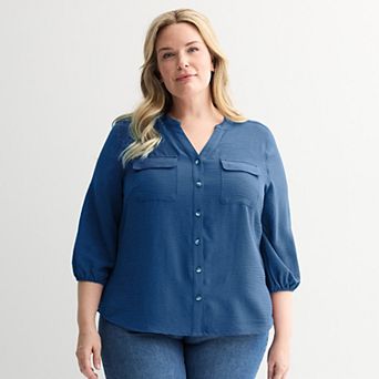 Plus Size Croft & Barrow® Splitneck Blouse