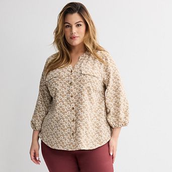 Plus Size Croft & Barrow® Splitneck Blouse
