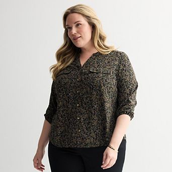 Plus Size Croft & Barrow® Splitneck Blouse