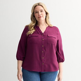 Plus Size Croft & Barrow® Splitneck Blouse