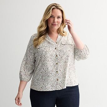Plus Size Croft & Barrow® Splitneck Blouse