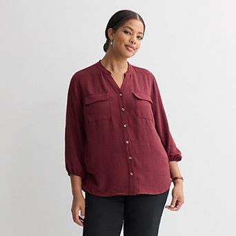 Plus Size Croft & Barrow® Splitneck Blouse