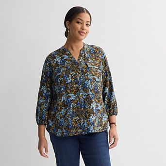 Plus Size Croft & Barrow® Splitneck Blouse