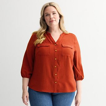Plus Size Croft & Barrow® Splitneck Blouse