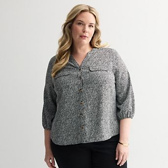 Plus Size Croft & Barrow® Splitneck Blouse