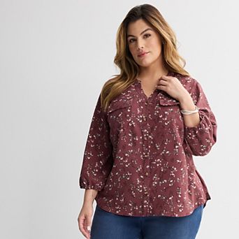 Plus Size Croft & Barrow® Splitneck Blouse