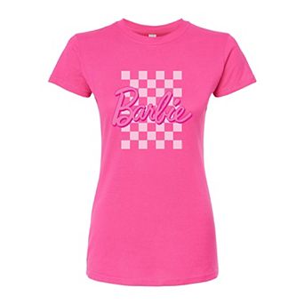 Juniors' Barbie Checkered Fitted Graphic Tee