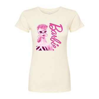 Juniors' Barbie Pink Doll Closeup Fitted Graphic Tee