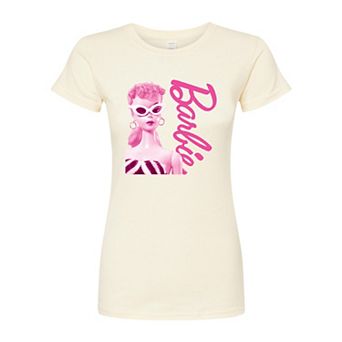 Juniors' Barbie Pink Doll Closeup Fitted Graphic Tee