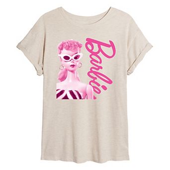 Juniors' Barbie Pink Doll Closeup Oversized Graphic Tee