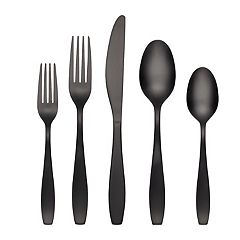 MegaChef Cravat 20 Piece Flatware Utensil Set, Stainless Steel Silverware Metal Service for 4 in Matte Black