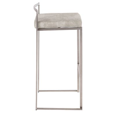Set of 2 Silver and Light Gray Square Cushioned Fuji Stackable Barstool 34"