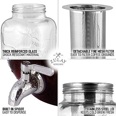 1 Gallon Cold Brew Coffee Maker With Thick Glass Carafe & Stainless