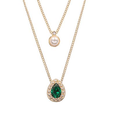 DRAPER JAMES RSVP Two Row Simulated Emerald Teardrop Pendant Necklace