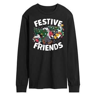 Disney's Mickey Mouse & Friends Men's Festive Friends Long Sleeve Graphic Tee