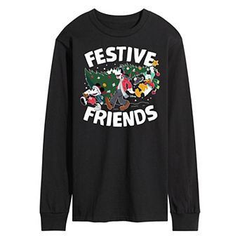 Disney's Mickey Mouse & Friends Men's Festive Friends Long Sleeve Graphic Tee