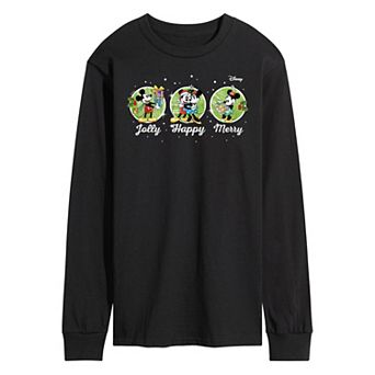 Disney's Mickey & Minnie Mouse Men's Jolly Happy Merry Long Sleeve Graphic Tee