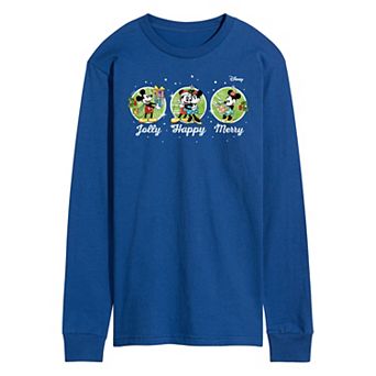 Disney's Mickey & Minnie Mouse Men's Jolly Happy Merry Long Sleeve Graphic Tee