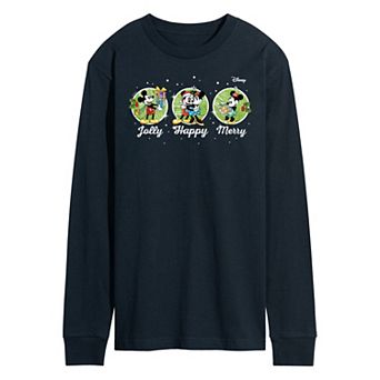Disney's Mickey & Minnie Mouse Men's Jolly Happy Merry Long Sleeve Graphic Tee