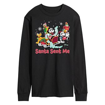 Disney's Mickey Mouse & Friends Men's Santa Sent Me Long Sleeve Graphic Tee