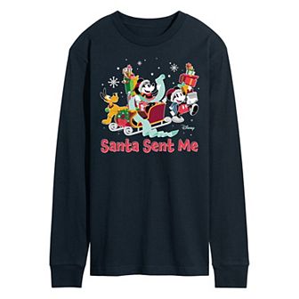 Disney's Mickey Mouse & Friends Men's Santa Sent Me Long Sleeve Graphic Tee