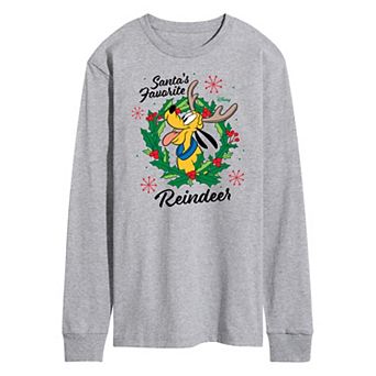 Disney's Mickey Mouse & Friends Pluto Men's Santa's Favorite Reindeer Long Sleeve Graphic Tee
