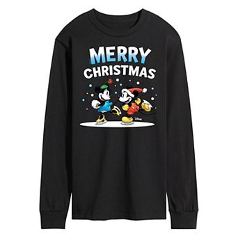 Disney's Mickey & Minnie Mouse Men's Merry Christmas Long Sleeve Graphic Tee