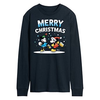 Disney's Mickey & Minnie Mouse Men's Merry Christmas Long Sleeve Graphic Tee