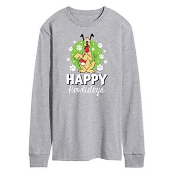Disney's Men's Happy Howlidays Pluto Long-sleeved Tee