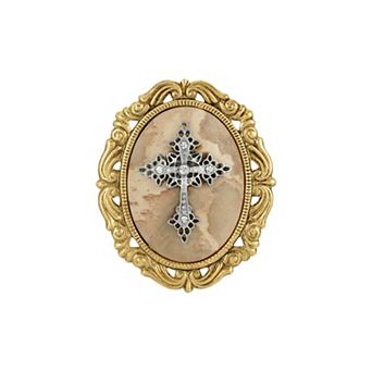 Symbols Of Faith Gold Tone Crystal Cameo Cross Brooch