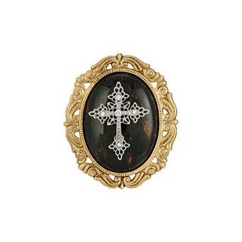 Symbols Of Faith Gold Tone Crystal Cameo Cross Brooch
