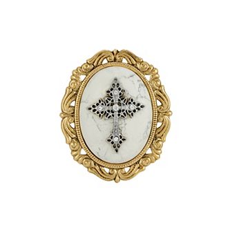Symbols Of Faith Gold Tone Crystal Cameo Cross Brooch
